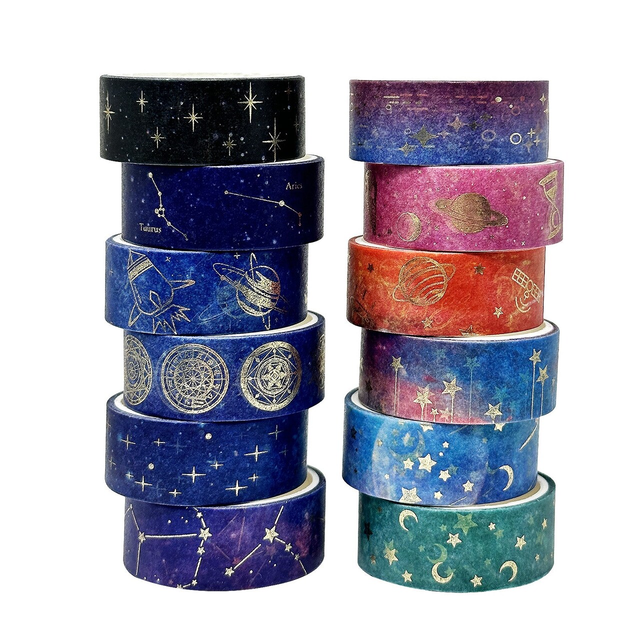 Wrapables Elegant Gold Foil Washi Tape Box Set for Arts & Crafts, Scrapbooking, Stationery, Diary (12 Rolls)